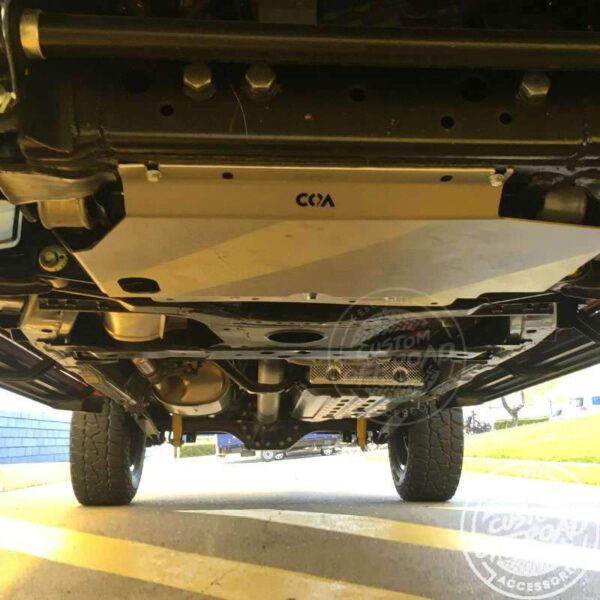 Underbody view of Nissan Navara NP300 2016 with bash plates installed by Custom Offroad Accessories